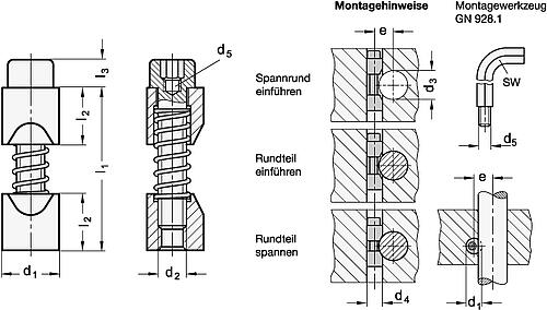 Ganter 928-10 KLEMMELEMENT "SPANNRUND" - GN 928 Klemmelemente -Spannrund--Skizze