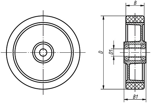Norelem 95058-10040 ALUMINIUMRAD OHNE FESTSTELLSYSTEM, POLYURETHAN, OHNE GEHÄUSE - Norelem 95058 Aluminiumraeder mit aufgespritztem Laufbelag