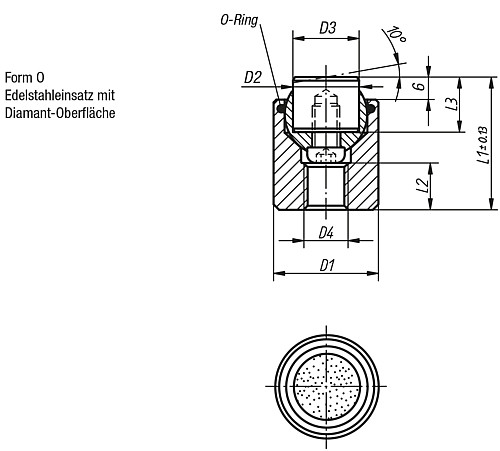 Kipp K0285.517X022 PENDELAUFLAGE FORM O MIT O RING D1=17, L1=22 - KIPP K0285-O Pendelauflagen mit O Ring und auswech