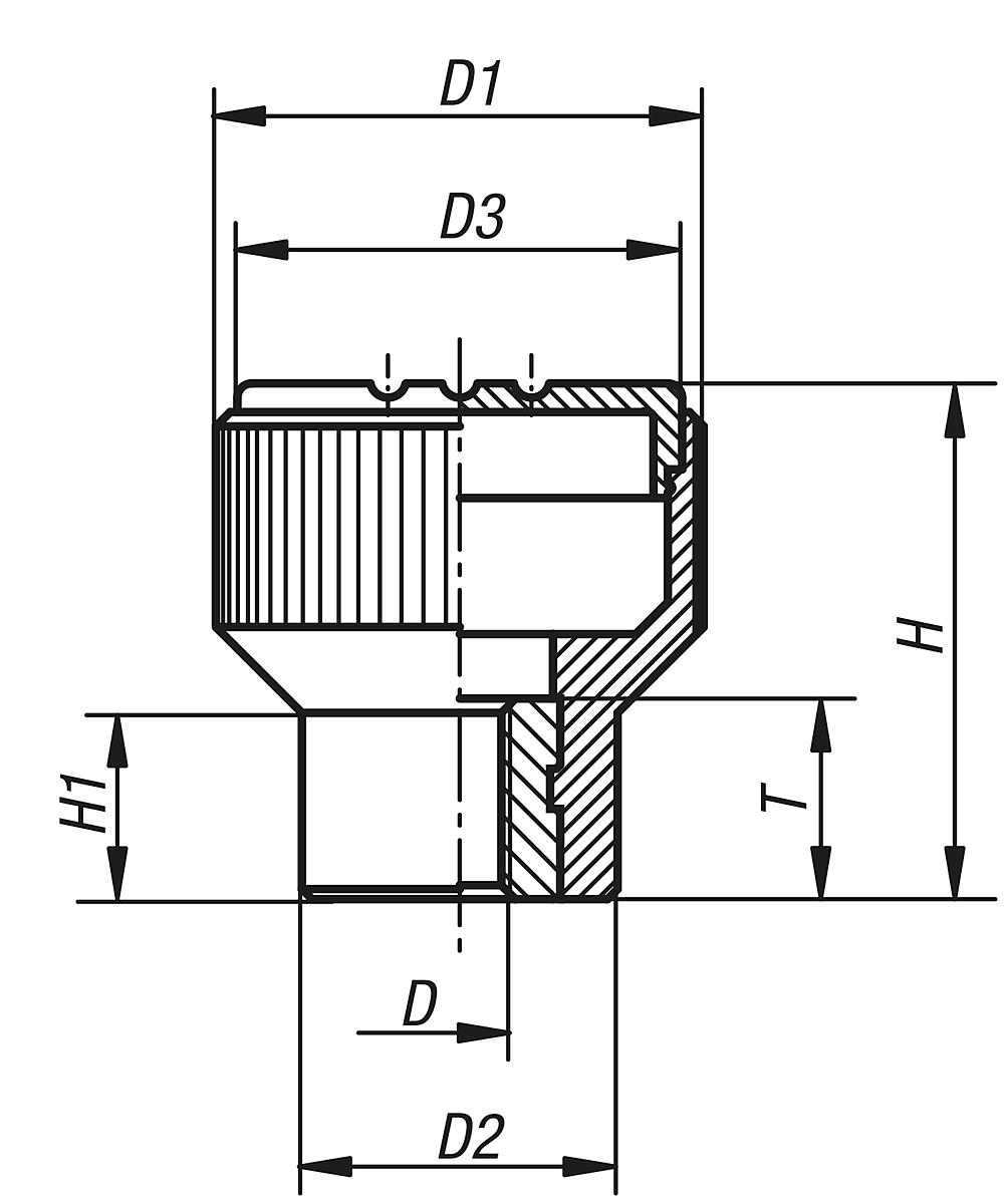Kipp K0247.02086 NOVO.GRIP RÄNDELKNOPF GR.2  M8     EDELSTAHL, DECKEL VERKEHRSROT - K0247-IG Raendelknoepfe mit Innengewinde - Massblatt