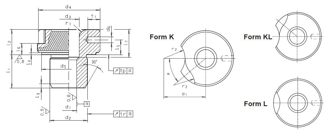 Leschhorn Steckbohrbuchsen DIN 173 K, Schnellwechselbuchse,  rechts,  d1 14,30; d2 22,00; l1 36,00; mittel - DIN 173 K und L Teil 1 Steckbohrbuchsen