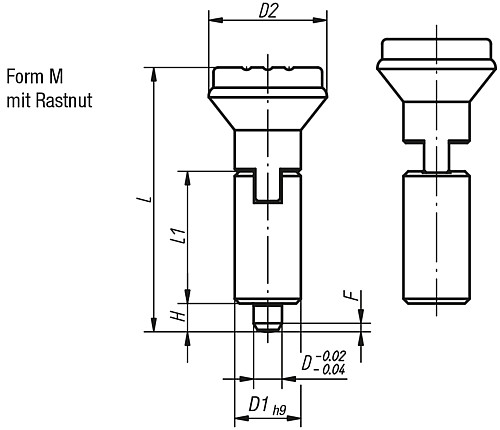 Kipp K0347.02105 ARRETIERBOLZEN GR.1 FORM M    EDELSTAHL, ARRETIERSTIFT GEH R - KIPP K0347-M Arretierbolzen ohne Bund Form M