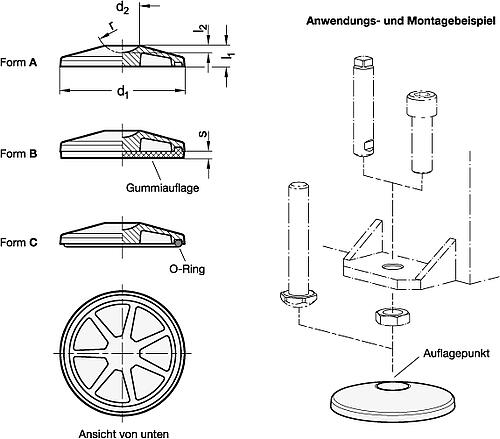 Ganter 36.1-100-R20-A Fußplatten, ohne zentrale Befestigungsbohrung - GN 36-1 Fussplatten - ohne zentrale Befestigungsbohrung-Abbildung