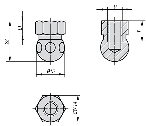 Kipp K0422.061 KUGELKOPF MIT INNENGEWINDE M6, STAHL - KIPP K0422 Kugelkoepfe mit Innengewinde