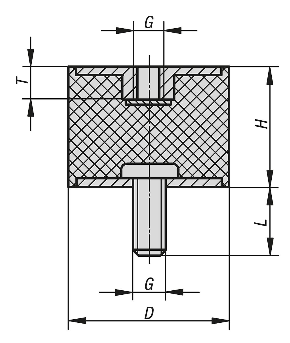 Norelem 26102-00800855 GUMMI METALL PUFFER TYP B, D=8, H=8 - NLM 26102 Gummi Metall Puffer Typ B - Massblatt