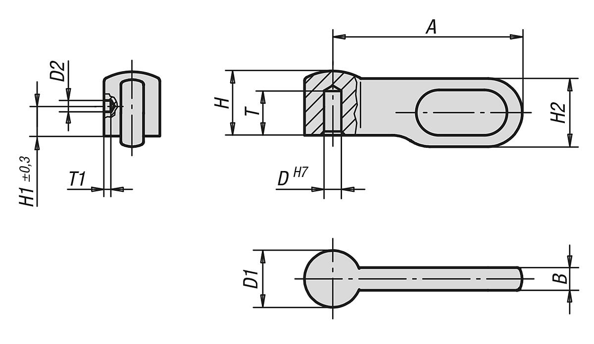 Kipp K0178.3061 RIEGEL GR.3 PASSBOHRUNG  6H7, FÜR BEFESTIGUNG MIT QUERBOHRUN - K0178 Riegel - Massblatt