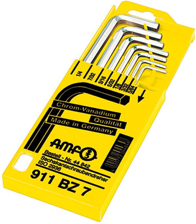 AMF 911  -BZ 7 Schlüsselbox (Zoll), L x B x H: 133x72x14, Inhalt: SW: 5/64, 3/32, 1/8, 5/32, 3/16, 7/32, 1/4' - LE 911BZ7 Schluesselbox - Zoll - Abbildung