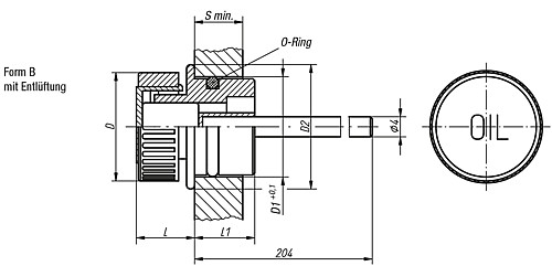 Kipp K0462.23018 EINPRESSSTOPFEN FORM B, D=30, D1=18 - KIPP K0462-B Einpressstopfen mit Oelmessstab Form B