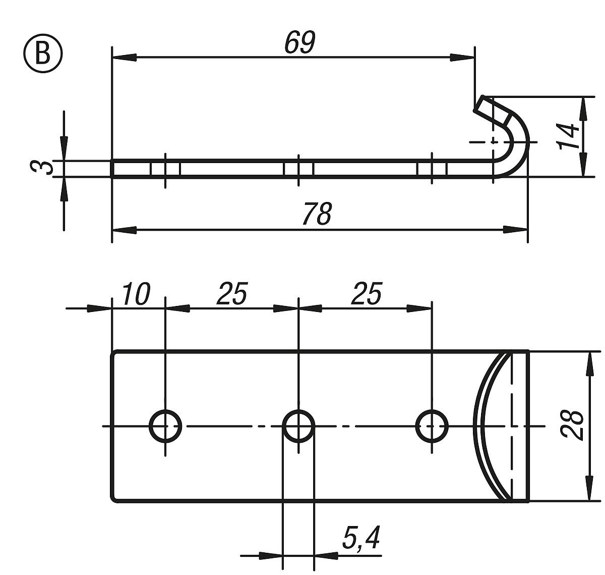 Kipp K0051.9254781 GEGENHAKEN ZU SPANNVERSCHLUSS, FORM B, STAHL - K0051-GHB Gegenhaken Form B - Massblatt