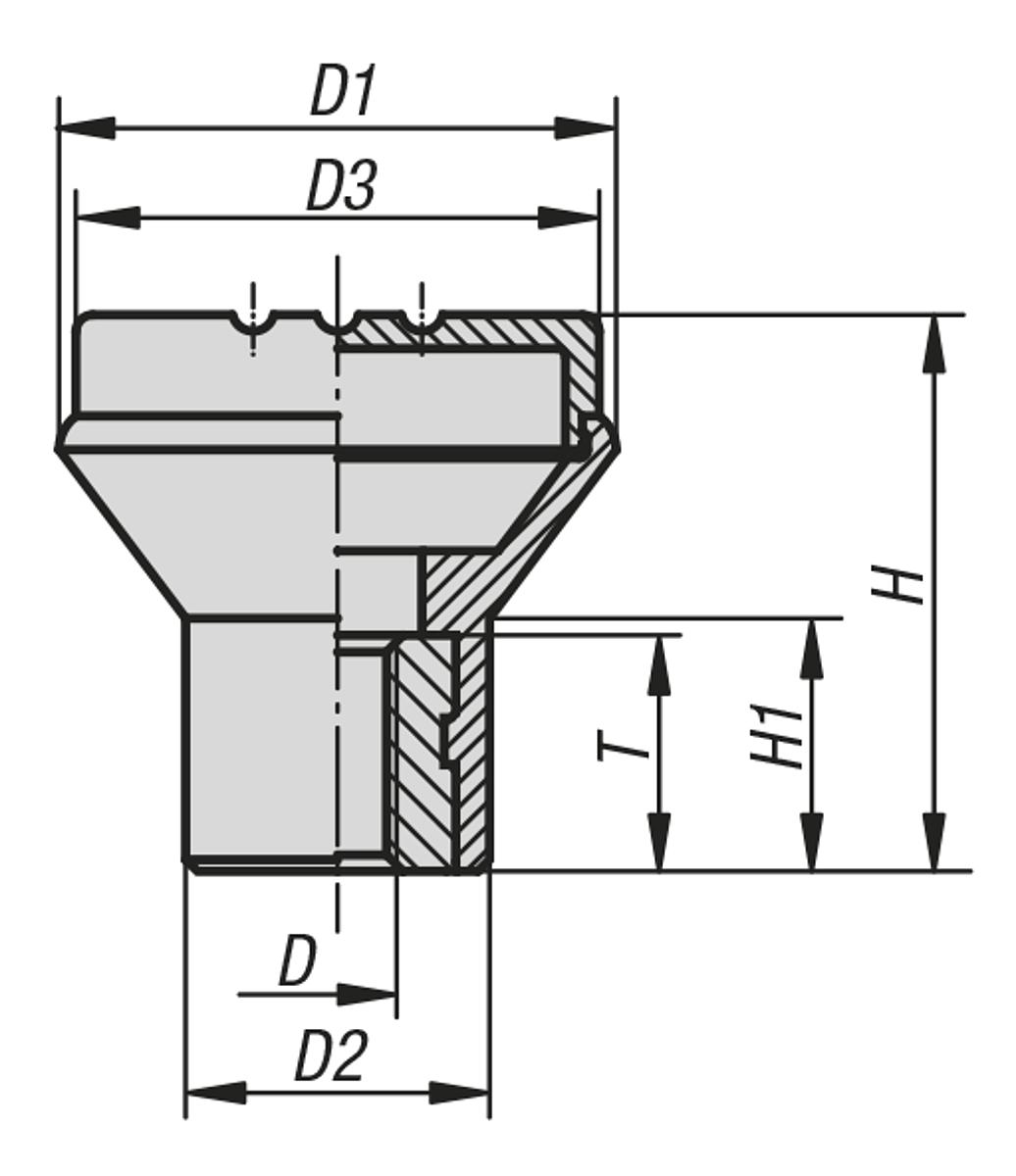 Norelem 06241-0087 NOVO.GRIP PILZKNOPF GR.3  M8       EDELSTAHL, DECKEL RAPSGELB - NLM 06241 Pilzknoepfe mit Innengewinde - Massblatt