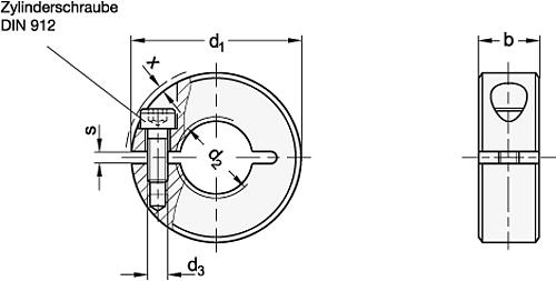 Ganter 444.2-M12-16 AUGENMUTTER - GN 706-3 Edelstahl Gewindeklemmringe-Skizze