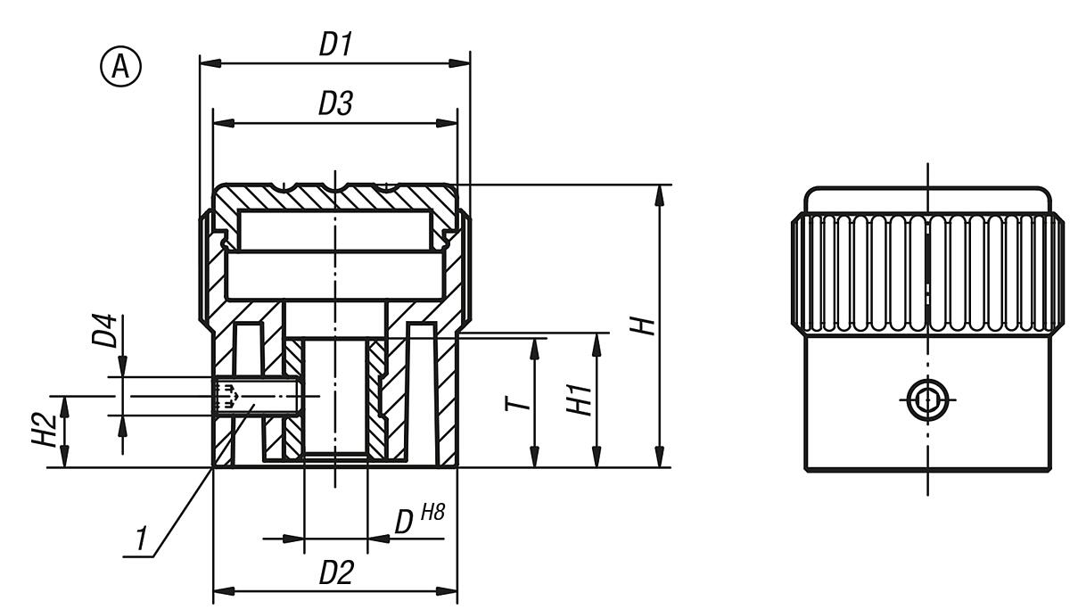 Norelem 06100-1105 NOVO.GRIP DOSIERKNOPF GR.1  D=5H8, FORM A, DECKEL SCHWARZGRAU - NLM 06100-A Dosierknoepfe Form A - Massblatt