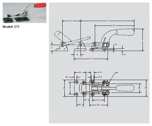 DESTACO 375 Verschluss-Spanner Standard Haltekraft 15000N, Spannweg 90mm - 375 Verschluss-Spanner Standard - U- Buegel