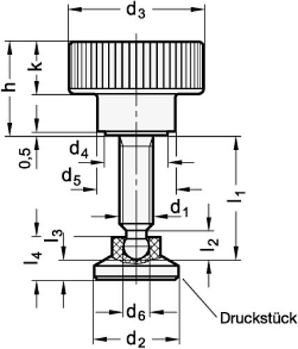Ganter 421.12-M10-35-21 RÄNDELHOHLSCHRAUBE MIT EDELSTAHL GEWINDESTIFT - GN 421-12 Raendelhohlschrauben mit beweglichem KU Druckstueck-Skizze