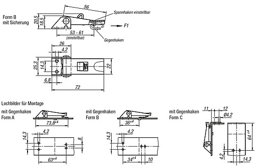 Kipp K0046.2420721 SPANNVERSCHLUSS EINSTELLBAR, FORM B, STAHL - KIPP K0046-SVB Spannverschluesse einstellbar Anschr