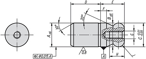 Kipp K0350.08 AUFNAHMEBOLZEN A=8  FORM A, MIT KUGELANSATZ - KIPP K0350 Aufnahmebolzen mit Kugelansatz Form A