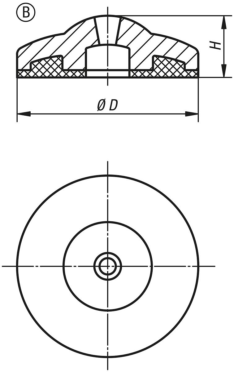 Kipp K0428.20303 TELLER F.STELLFUSS ECO LINE FORM B, KUNSTSTOFF, ANTISLIPPLAT - K0428-B Teller fuer Stellfuesse ECO Line - Form B - Massblatt