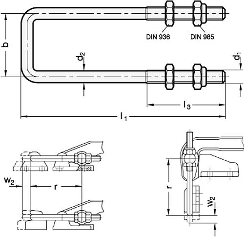 Ganter 951.2-M12-55-151-ST Zugbügel für Verschluss-Spanner GN 852 / GN 852.1 / GN 852.3 - GN 951-2 Zugbuegel - Stahl-Skizze