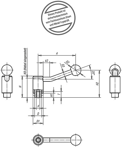 Kipp K0112.1108 SICHERHEITSSPANNHEBEL GR.1, 20?, M8 - KIPP K0112 Sicherheitsspannhebel mit Innengewinde