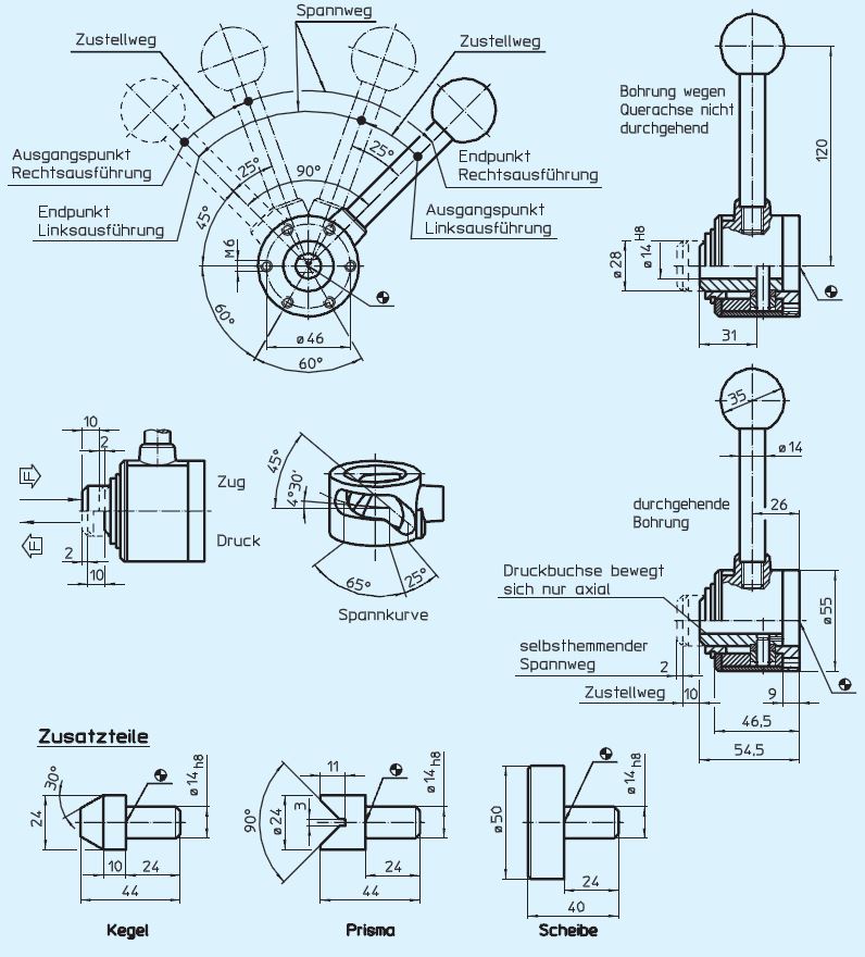 Halder 23260.0015 Spannelement actima mit durchgehender Bohrung, links - Zug / rechts - Druck - EH 23260 Spannelemente actima