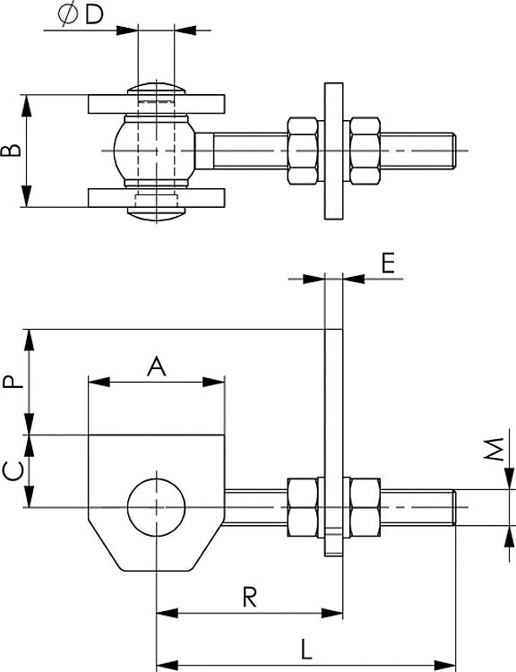 AMF 149TV-M12 Torband, verstellbar, Größe : M12, ØD: 12, L: 100 - LE 149TV Torband - verstellbar -Skizze