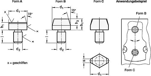 Ganter 6321-12-10-B AUFNAHMEBOLZEN DIN 6321, ZYLINDRISCH - DIN 6321 Aufnahme - Auflagebolzen-Skizze