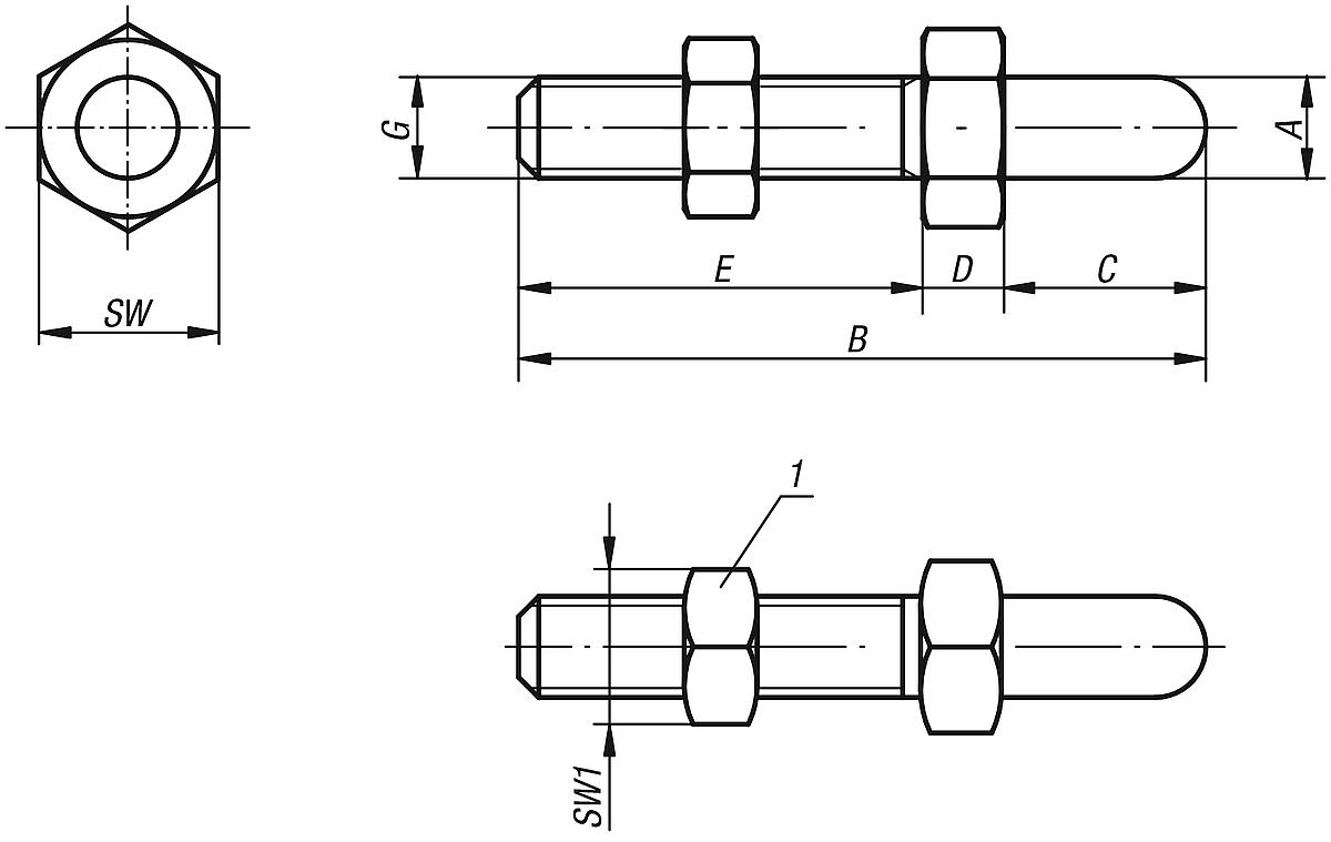 Kipp K0297.20020 STÜTZSCHRAUBE M20 - K0297 Stuetzschrauben - Massblatt