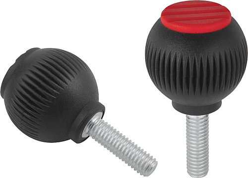 Kipp K0253.4106X20 NOVO.GRIP GRIFFKUGEL GR.4, D=50, M10X20, DECKEL VERKEHRSROT - KIPP K0253-AG Griffkugeln mit Aussengewinde