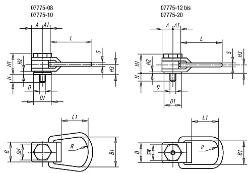 Norelem 07775-08 LASTBÜGEL MIT SEITENZUG D=M8, - Norelem 07775 Lastbuegel mit Seitenzug