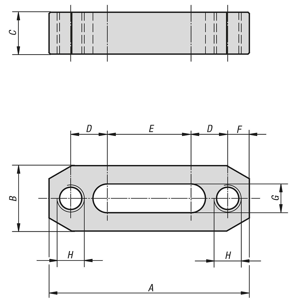 Kipp K0836.10100 VERSCHIEBBARE SPANNEISEN DOPPELS. A=100, H=M10, - K0836 Verschiebbare Spanneisen doppelseitig - Massblatt