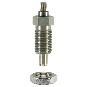 Halder 22110.0252 Rastbolzen kompakt mit Sechskantbund  Ø 8 x 8, ohne Knopf  rostfreier Stahl - Rastbolzen kompakt mit Sechskantbund - Durchmesser 4 x 6 - mit Knopf - Stahl