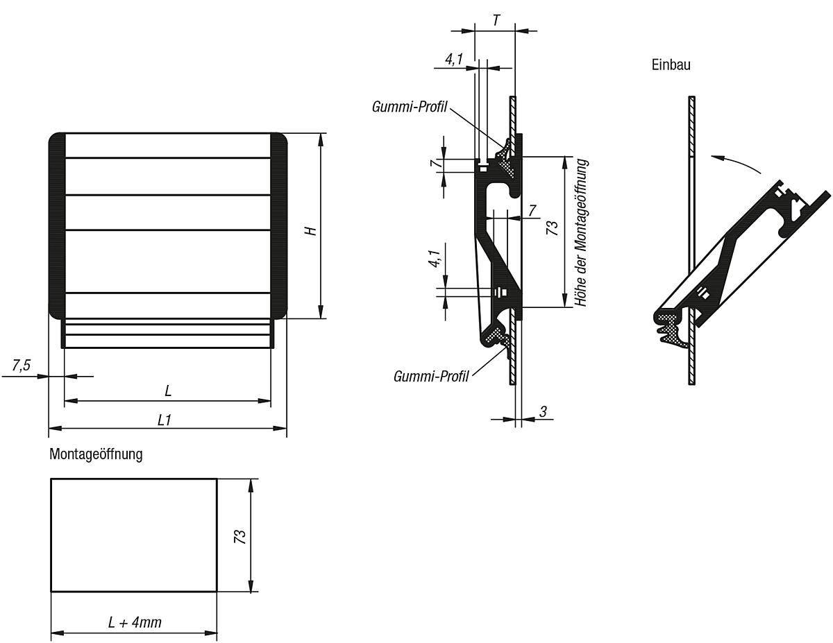 Norelem 06960-16711 SCHALENGRIFF FORM A, L=167, SCHWARZ ELOXIERT - NLM 06960-A Schalengriffe - Form A - Massblatt