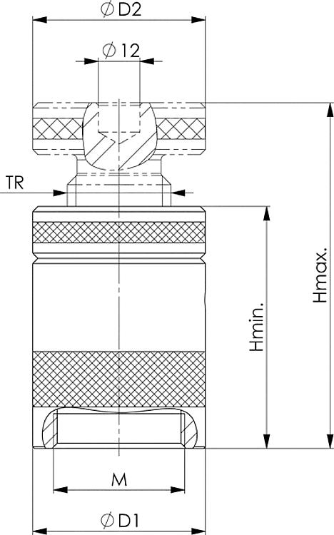 AMF 6400- 50 Schraubbock mit flacher Auflage, Größe : 50, H min.: 38, H max.: 50, F max.: 25 kN - LE 6400 Schraubbock mit flacher Auflage-Skizze