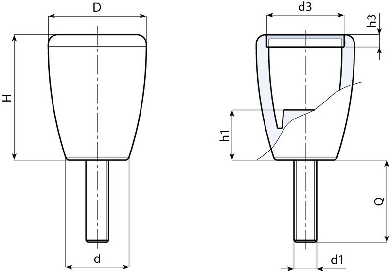 Leschhorn I126 Konusschrauben  D 43; d 27; Gewinde d1 M10; Kunststoff PA, schwarz - Boteco I126 Konusschrauben