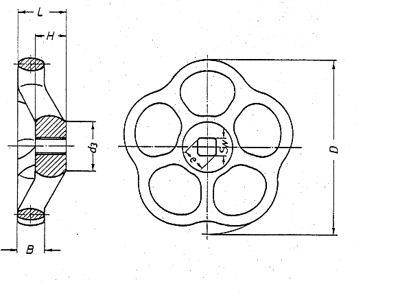 DIN 390 B Handräder mit Wellenkranz, d1= 100, s= 10 mm, Alu blank gerommelt - Massblatt