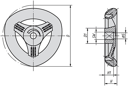 Kipp K0275.06307 NOVO.GRIP DELTARAD GR.2  D=63, VK 7, ANTHRAZITGRAU - KIPP K0275 Deltaraeder