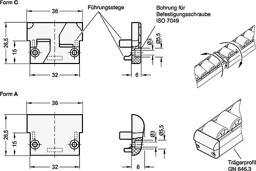 Ganter 646.6-C Endstücke für Trägerprofile - GN 646-6 Endstuecke fuer Traegerprofile-Skizze