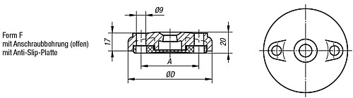 Kipp K0423.6080 TELLER F. STELLFUSS FORM F ANTISL, - KIPP K0423-F Teller fuer Stellfuesse aus Kunststoff -