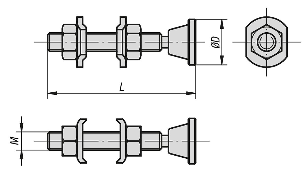 Kipp K0102.06050 ANDRUCKSPINDEL MIT GELENKFUSS, M6, L=50 - K0102 Andruckspindeln mit Gelenkfuss - Massblatt
