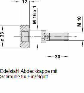 Leschhorn ER-33-A350-EG   Edelstahl Bügelgriffe  A 350,  Einzelgriff - Zeichnung ER-33 Edelstahl Abdeckklappe mit Schraube fuer Einzelgriff