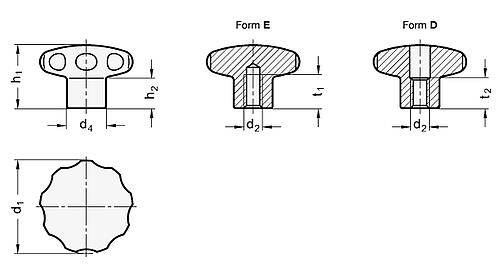 Ganter 5335-60-M12-E-PL EDELSTAHL STERNGRIFF, POLIERT - GN 5335 Edelstahl Sterngriffe - Werkstoff A1 - hochglanzpoliert-Skizze