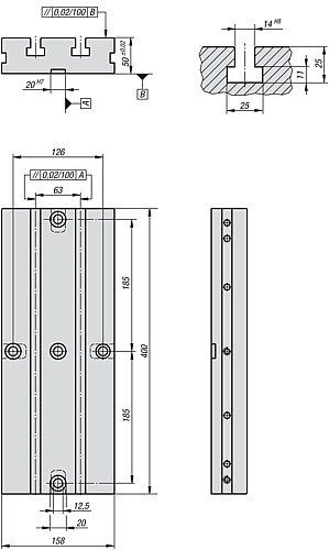 Kipp K0952.14063400 T NUTENPLATTE NUTBREITE 14 / NUTABSTAND 63, Außenmaß 400x158 - KIPP K0952 T Nutenplatte