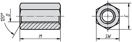 Kipp K0865.06 VERLÄNGERUNGSMUTTER 3D HOCH, M6 - KIPP K0865 Verlaengerungsmuttern 3D hoch