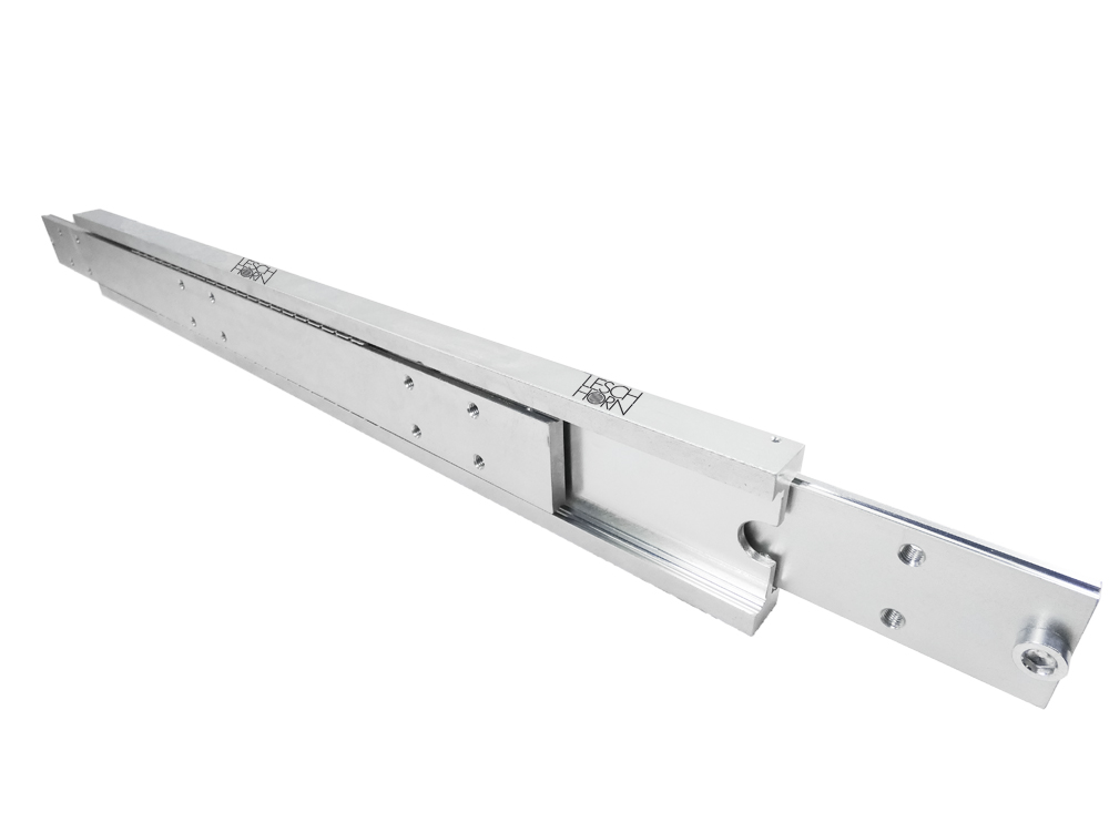 Leschhorn HPD 9036-100-ST Hochpräzise Schwerlast Teleskopschienen Zweiwege Vollauszug (mit Durchlaufsperre) , SL= 500mm, Lastwert 940Kg, Profil 90x36, Gewinde M8, Stahl C45E+C (1.1191) verzinkt, T- Form - LE HPD9036 T- Form Zweiwege Auszug Hochpraezise Schwerlast Teleskopschienen - 420 - 640 Kg-Abbildung