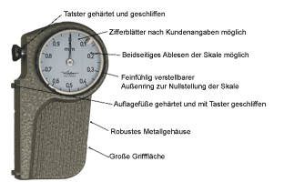 Leschhorn 80100.40005 Sägeschränkmessuhr, unterteilt 0,05 mm, Messspanne 2mm, Skale verstellbar - Saegeschraenkuhr