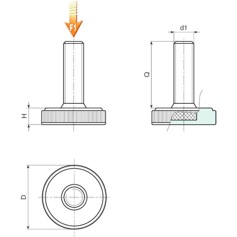 Leschhorn P200 Stellfüße  D 40; H 9; Gewinde d1 M10X35; Kunststoff PA, schwarz, - LE P200 Stellfuesse - Kunststoff