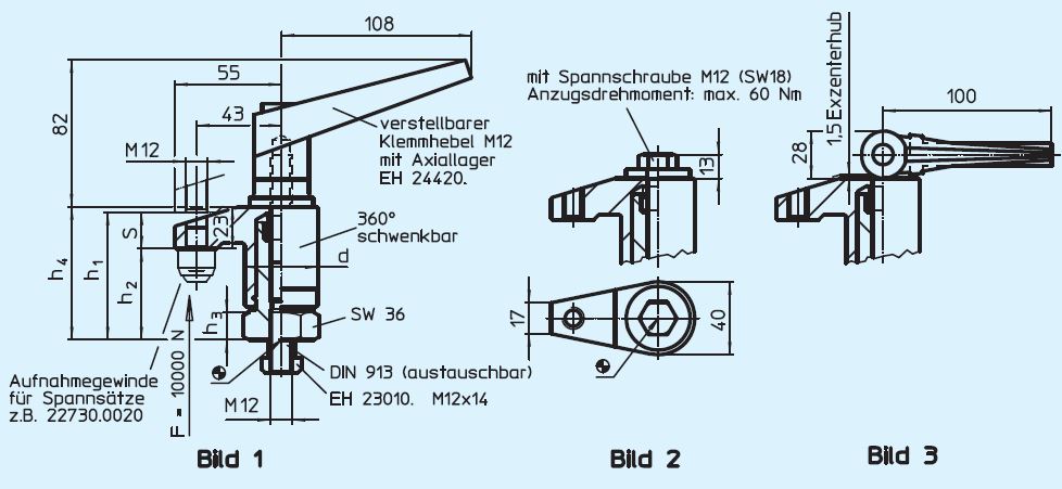 Halder 23310.0050 Aufsitzspanner Größe 40 Ø 40 x 70 mit verstellbarem Klemmhebel - EH 23310 Aufsitzspanner Groesse 40