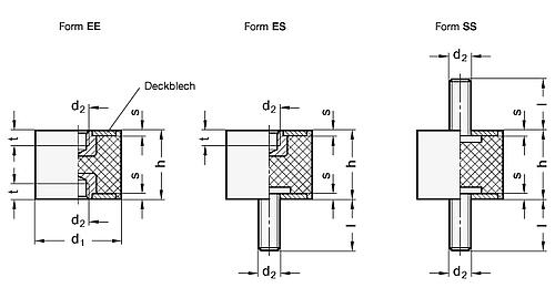 Ganter 451-10-10-M4-EE-40 Gummipuffer, Edelstahl - GN 451 Gummipuffer - Edelstahl-Skizze