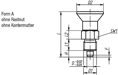 Kipp K0631.15004 ARRETIERBOLZEN GR.0 D1=M08X1, D=4, FORM:A OHNE RASTNUT OHNE KONTERMUTTER, KURZE AUSFÜHRUNG, EDELSTAHL UNGEHÄRTET, KNOPF SCHWARZGRAU RAL 7021 - KIPP K0631-A Arretierbolzen - kurze Ausfuehrung Form