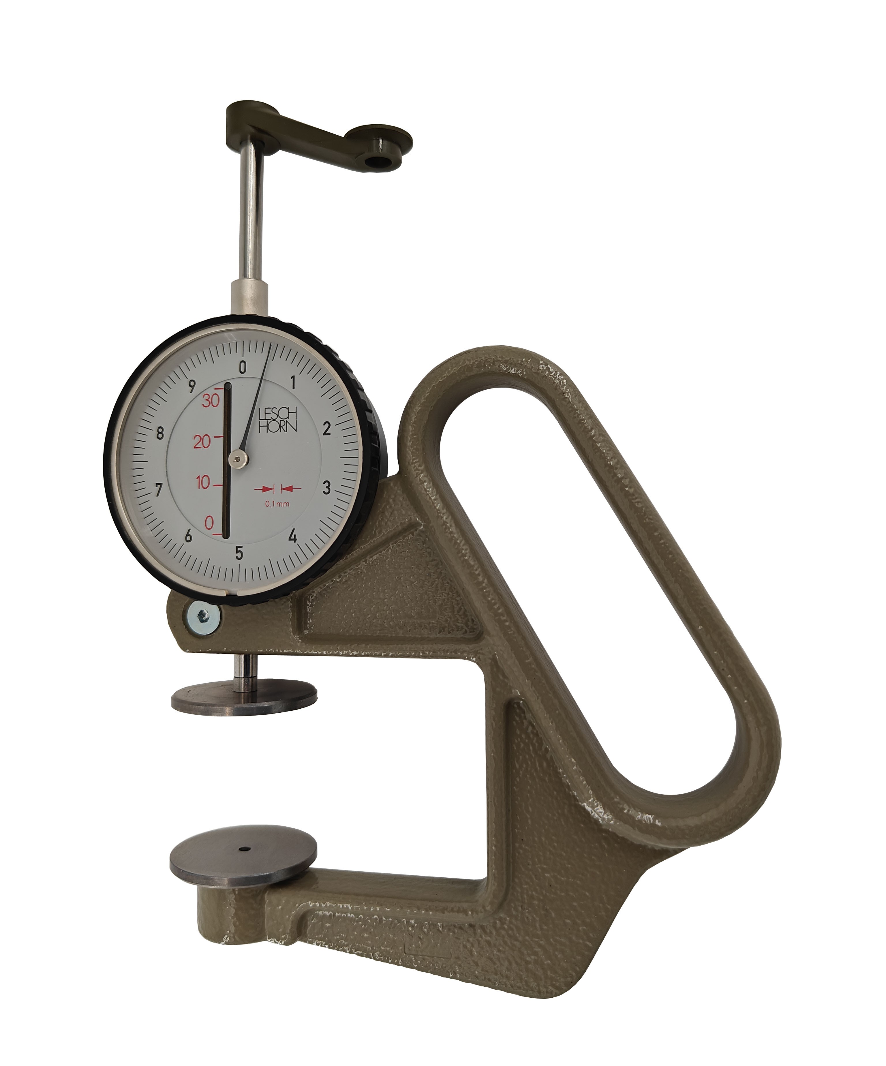Leschhorn K50-2 Dickenmessgeräte Skalenteilungswert 0,1 mm, Messspanne 20 mm, Bügeltiefe 50 mm, 1 Zeigerumdrehung 10 mm, Messeinsatz Form A Ø30 mm plan - LE80100 Dickenmessuhren